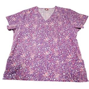 Denice Scrub Top 3XL Purple Pink Abstract Burst Mock Wrap V-Neck Style 1013